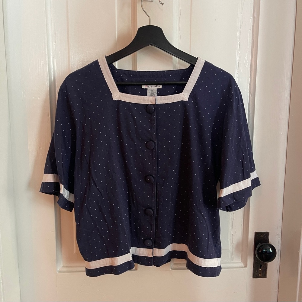 Talbots Square Neck Polka Dot Top Sz XL